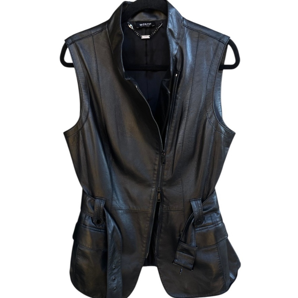 Worth Women's Sleek Black Leather Vest L